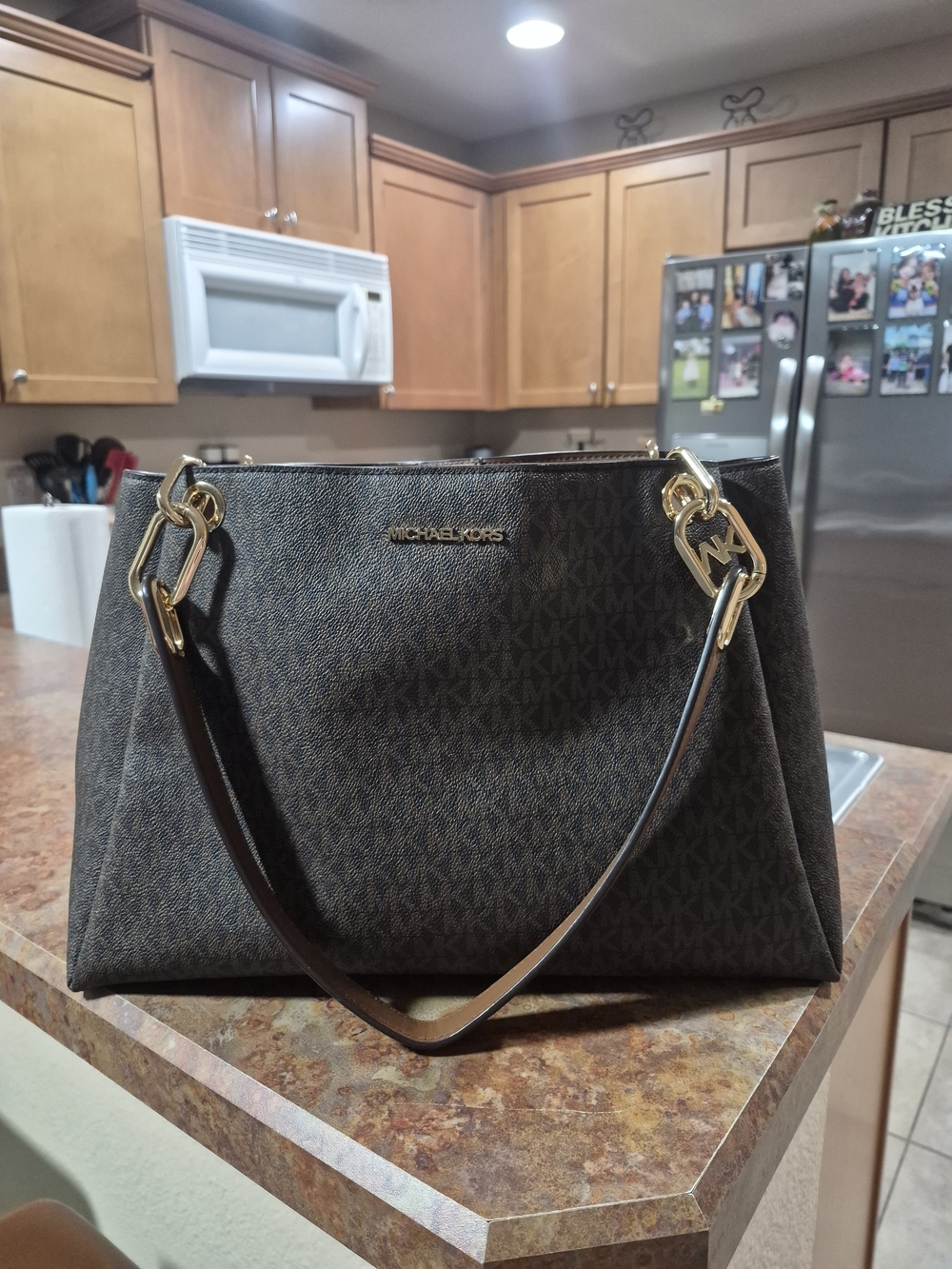 Michael Kors Brown MK Logo Tote Bag with Gold Hardware